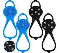 Syhood 2 Pairs 5 Teeth Ice Grippers Non-slip Snow Crampons for Boots | Universal Fit Boots Shoes, Blue Black Colors, Winter Ice Snow Grip, Walk Traction Cleats, for Hiking Outdoor Sport