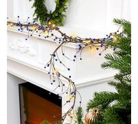 Syhood 2 Pcs Christmas Berry Lighted Garlands Artificial Lighted Royal Blue Xmas Berry Vine Strings 6 ft Garlands Battery Operated for Xmas Winter Fireplace Mantel Table Indoor Outdoor Decors