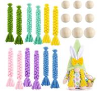 Syhood 21 Pieces Easter Gnome Braids for Easy Craft for Spring, St. Patrick's Day Party Making Supplies for Craft Pre Cut Dwarf Braid Beard and Small Unfinished Wooden Ball Nose Handmade Accessories