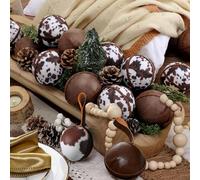 Syhood 24 Pcs Cowhide Christmas Ornaments 2.36'' Western Christmas Decor | Leather Cow Print Ornaments for Christmas Tree, Brown Cowboy Decor, Rustic Country Western Balls for Xmas Tree Winter Holiday