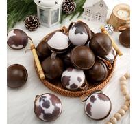 Syhood 24 Pcs Cowhide Printed Christmas Ball Ornaments Leather Western Ornaments Cow Hanging Decoration Country Western Party Decor Rustic Holiday Xmas Decorations for Home Tree Gifts