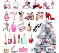 Syhood 26 Pcs Makeup Christmas Ornaments for Women Beauty Ornaments Set for Artists and Stylists Double-Sided Acrylic Makeup Party Decor for Christmas Tree Decorations
