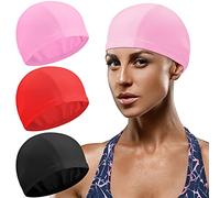 Syhood 3 Pcs Elastic Swim Caps Comfortable Fabric Swimming Hat Unisex Bathing Caps Anti Slip Swimming Pool Caps for Women Men Kids