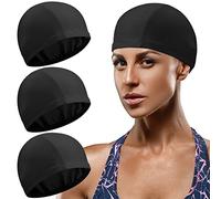 Syhood 3 Pcs Elastic Swim Caps Comfortable Fabric Swimming Hat Unisex Bathing Caps Anti Slip Swimming Pool Caps for Women Men Kids ()