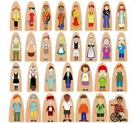 Syhood 30 Pieces Small Wooden Blocks Multicultural Characters Cute Toys for People, Double-Sided Wooden Numbers for Classroom Diversity, End Rods Game