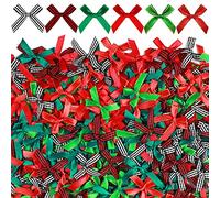 Syhood 300 Pcs Christmas Mini Bows, Tiny Satin Ribbon Bows for Christmas Gift Wrapping, DIY Crafts, Wedding & Party Decoration, Solid Plaid