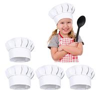 Syhood 4 Pcs Chef Hats for Kids Adjustable White Chef Hat Cook Toques Cooking Baker Cap for Baking Cooking Parties Art Class(White)