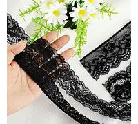 Syhood 4 Rolls 24 Yards Black Lace Ribbon Trim 1'' 1.4'' 1.8'' 2.2'' Width Elastic Stretchy Crafts Sewing Lace Fabric Vintage Tulle Trim DIY Bridal Wedding Dress Decor Bouquet Gift Wrapping Bow Making