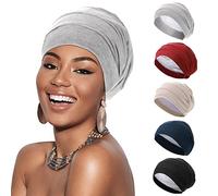 Syhood 5 Pieces Satin Sleep Cap Soft Fabric Cap Beanie Bonnet Hat Headscarf Head Wrap Light Satin Inner Head for Women(Simple Colors)