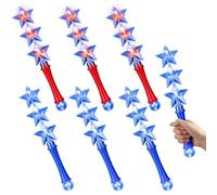Syhood 6 Pcs Independence Day Star Light up Wand Independence Day LED Wands with Batteries Flashing Glow Wands Light up Toy for Independence Day Show Party Gift Party Decorations, Red and Blue