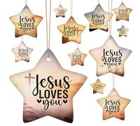 Syhood 6 Pcs Jesus Loves You Christmas Ornament 6 Styles Christmas Ceramic Ornament Religious Bible Verse Xmas Ornament Star Hanging Ornaments Christmas Decorations for Christmas Tree