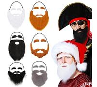Syhood 6 Pcs Large Fake Beards with Eyebrows Funny False Mustaches Self Adhesive Beards Facial Hair Accessory for Adults Cosplay Costume Halloween Christmas Party Supplies