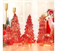 Syhood 6 Pcs Mercury Glass Christmas Tree Mercury Cracked Glass Globe with Lights Christmas Decoration Lighted Table Top Xmas Trees Figurine for Mantel Centerpieces(Red)