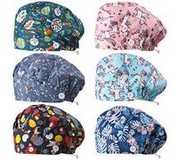 Syhood 6 Pieces Button Bouffant Surgical Caps Nursing Hats Adjustable Printed Sweatband Working Caps for Women Men Nursing Surgical Hats with Button Multicolored, Multicoloured, One Size