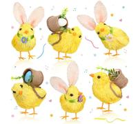Syhood 6 Set Sisal Chick Easter Decorations with Jute Baskets and Eggs, Yellow Sisal Chick for Decorative Display or Gift Baskets, Crafting or Easter Baskets