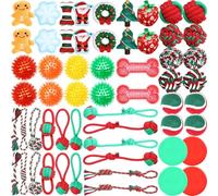 Syhood 60 Pcs Squeaky Dog Toys Bulk Christmas Stuffed Plush Chew Toys Puppy Teething Rope Cute Spiky Chew Ball for Christmas Small Dog Pet Teething Gift(Santa Claus)