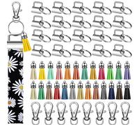 Syhood 75 Pieces Key Fob Hardware Keychain Bulk Includes 25 Lanyard Wristlet Keychain 25 Leather Tassel Pendant 25 Swivel Snap Hook for Hardware Party Supplies, Silver