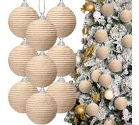 Syhood 9 Pcs 2.36 Inch Christmas Ball Ornaments Boho Farmhouse Jute Rope Hanging Balls Burlap Neutral Rustic Ornaments for Xmas Tree Holiday Wreath Garland Wedding Home(Linen)