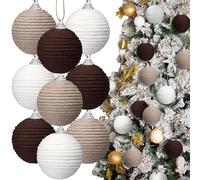 Syhood 9Pcs 9 Pcs 2.36 Inch Christmas Ball Ornaments Boho Farmhouse Jute Rope Hanging Balls Burlap Neutral Rustic Ornaments for Xmas Tree Holiday Wreath Garland Wedding Home(White,Beige,Dark Brown)