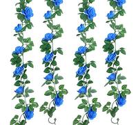 Syhood Artificial Rose Garlands Rose Vines Leaves Banners Hanging Fake Floral Garland Flower Vine for Wedding Arch Ceremony Home Garden Outdoor Party Wall Decorations, 14.4 ft(Royal Blue,2 Pieces)