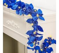 Syhood Christmas Glitter Berry String Garland 6ft Christmas Lighted Berry Holly Leaves Garland Indoor Outdoor Artificial Glitter LED Garland for Christmas Holiday Fireplace Mantel Decor(Royal Blue)