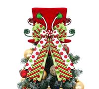 Syhood Christmas Tree Topper Hat with Red White Green Bows 10 x 8.5 Inch Collapsible Large Red Top Hat with Large Candy Bows Christmas Tree Top Decorations Ornaments for Xmas Tree Festive Gift Decor