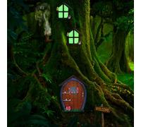 Syhood Fairy Door and Window Miniature Summer Home with Lamp Room Wall and Trees Outdoor Glow in Dark Fairies Sleeping Yard Art Garden Sculpture Patio Lawn Decor Ornament Gift(Stone Style)