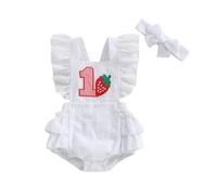 SYHVGI Baby Girl First Birthday Outfit Cute Ruffled Cap Sleeve Bodysuit Smocked Bubble Romper Cake Smash Clothes (C-White, 6-12 Months)