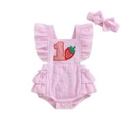 SYHVGI Baby Girl First Birthday Outfit Cute Ruffled Cap Sleeve Bodysuit Smocked Bubble Romper Cake Smash Clothes (C-Multi-color, 6-12 Months)