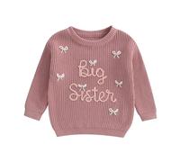 SYHVGI Little Baby Girls Sweater Long Sleeve Round Neck Bow Letter Embroidery Knit Pullover Fall Winter Knitwear (Colorful, 2-3 Years)
