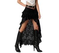 SYHVGI Women Flower Lace Skirt Elastic Waist High Low Layered Ruffle Skirt Summer Y2K Streetwear (Black, S)