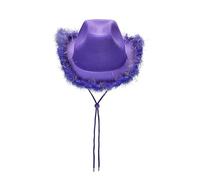 SYHVGI Women's Cowboy Hat with Fluffy Solid Color Furry Trim Wide Brim Hat Dating Party Cap Halloween Carnival Costume Accessory (Haired silver wire purple, ONE SIZE)
