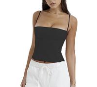 SYHVGI Women's Summer Fitted Cami Tops Solid Color Sleeveless Backless Cropped Going Out Tops (Black, S)