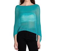 SYHXBWZ Womens Sheer Poncho Shawl Lightweight Knit Shrug Bolero Pullover Summer Mesh Asymmetrical Poncho Tops Beach Cover Ups (Blue, ONE SIZE)