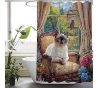 Syiboo Flower Shower Curtain for Bathroom, Includes 12 Pcs Hooks, Waterproof Polyester Fabric, Rustproof Eyelets, Weighted Hem, Machine Washable, Quick Dry, Bathroom Decor Curtains 100 x 180 Cat, y2l