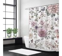 Syiboo Shower Curtain 120 x 180 Beige Shower Curtains for Bathroom with 12 Hooks, Waterproof Polyester Fabric, Machine Washable, Quick Dry, for Wet Room, Bathtub, Hotel, Home Decoration floral, y229l