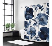 Syiboo Shower Curtain 120 x 180 Blue Shower Curtains for Bathroom with 12 Hooks, Waterproof Polyester Fabric, Machine Washable, Quick Dry, for Wet Room, Bathtub, Hotel, Home Decoration Flower, y245l