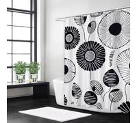 Syiboo Shower Curtain 140 x 200 Black Shower Curtains for Bathroom with 12 Hooks, Waterproof Polyester Fabric, Machine Washable, Quick Dry, for Wet Room, Bathtub, Hotel, Home Decoration Flower, y337l