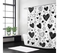 Syiboo Shower Curtain 140 x 200 Black Shower Curtains for Bathroom with 12 Hooks, Waterproof Polyester Fabric, Machine Washable, Quick Dry, for Wet Room, Bathtub, Hotel, Home Decoration Love, y511l