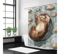 Syiboo Shower Curtain 140 x 200 Green Shower Curtains for Bathroom with 12 Hooks, Waterproof Polyester Fabric, Machine Washable, Quick Dry, for Wet Room, Bathtub, Hotel, Home Decoration Animal, y321l