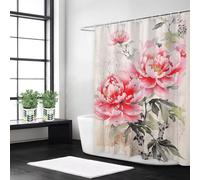 Syiboo Shower Curtain 140 x 200 Red Shower Curtains for Bathroom with 12 Hooks, Waterproof Polyester Fabric, Machine Washable, Quick Dry, for Wet Room, Bathtub, Hotel, Home Decoration Flower, y227l