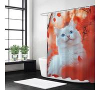 Syiboo Shower Curtain 150 x 200 White Shower Curtains for Bathroom with 12 Hooks, Waterproof Polyester Fabric, Machine Washable, Quick Dry, for Wet Room, Bathtub, Hotel, Home Decoration Cat, y501l
