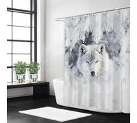 Syiboo Shower Curtain 160 x 160 Grey Shower Curtains for Bathroom with 12 Hooks, Waterproof Polyester Fabric, Machine Washable, Quick Dry, for Wet Room, Bathtub, Hotel, Home Decoration Wolf, y477l