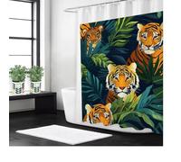 Syiboo Shower Curtain 180 x 180 Jungle Shower Curtains for Bathroom with 12 Hooks, Waterproof Polyester Fabric, Machine Washable, Quick Dry, for Wet Room, Bathtub, Hotel, Home Decoration Tiger, y89l