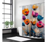 Syiboo Shower Curtain 90 x 180 Retro Shower Curtains for Bathroom with 12 Hooks, Waterproof Polyester Fabric, Machine Washable, Quick Dry, for Wet Room, Bathtub, Hotel, Home Decoration Flower, y189l
