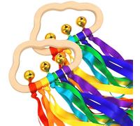 syid Baby Wooden Sensory Rattle Toys with Rainbow Ribbons - 2 Pieces