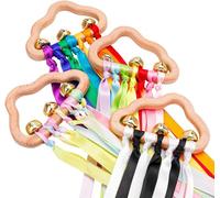 syid Baby Wooden Sensory Rattle Toys with Rainbow Ribbons - 4 Pieces