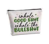 SYIJIMSJKT Funny Green Leaves Makeup Bag Inhale Good Exhale the Bad Christmas Birthday Graduation Friendship Gifts with Green Leaf Pattern for Women Leaf Lovers Travel Zipper Pouch