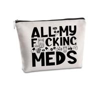 SYIJIMSJKT Funny Medicine Makeup Bag All My Meds Medicine Gifts Nurse Practitioner Pharmacist Patient Birthday Christmas Travel Cosmetic Bag for Friends Funny Pill Organizer Zipper Pouch