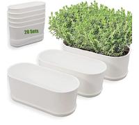 SYITCUN 20 Sets Window Planter Box Indoor,Plant Window Box with Tray,Rectangle Planter Small with Drain Hole,Plastic Plant Pot for Home Garden Modern Decorative